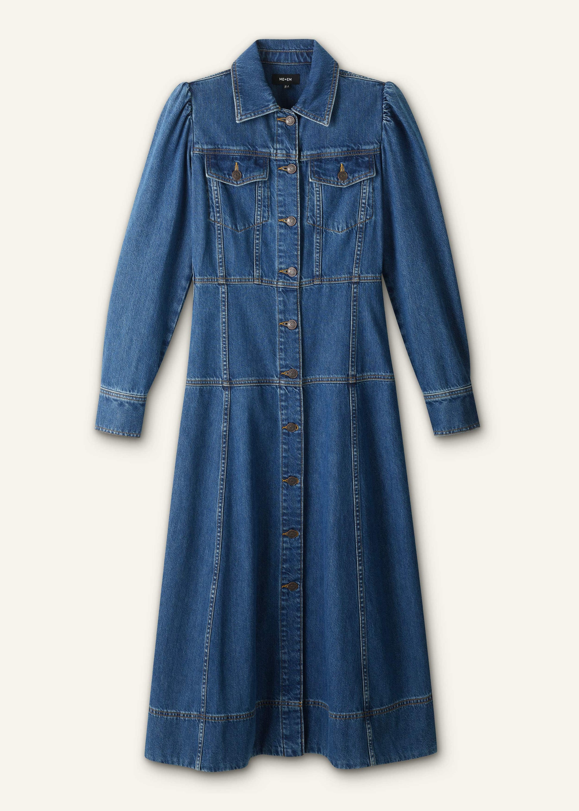 Blue Panelled Fit + Flare Midi Dress