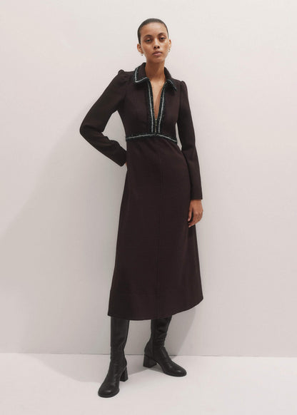 Brown Tweed Midi Dress
