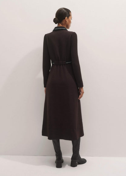Brown Tweed Midi Dress