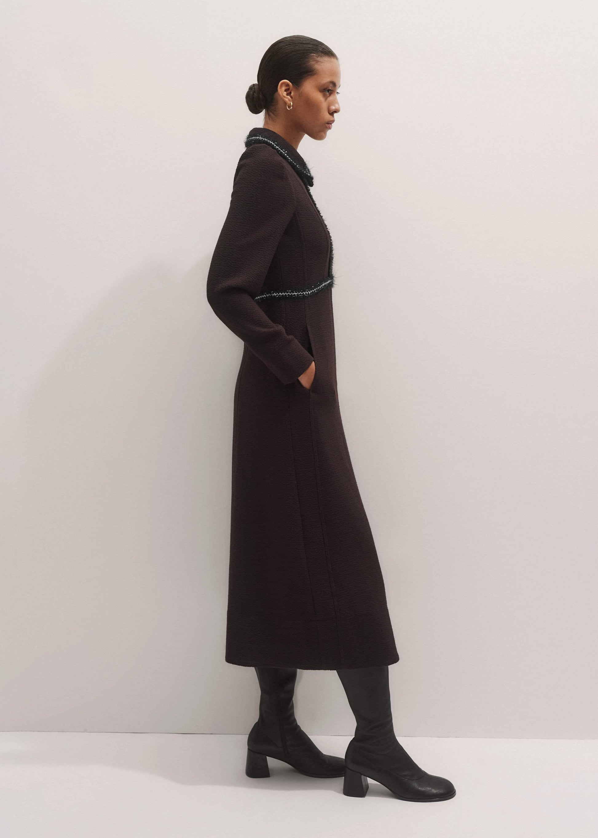 Brown Tweed Midi Dress