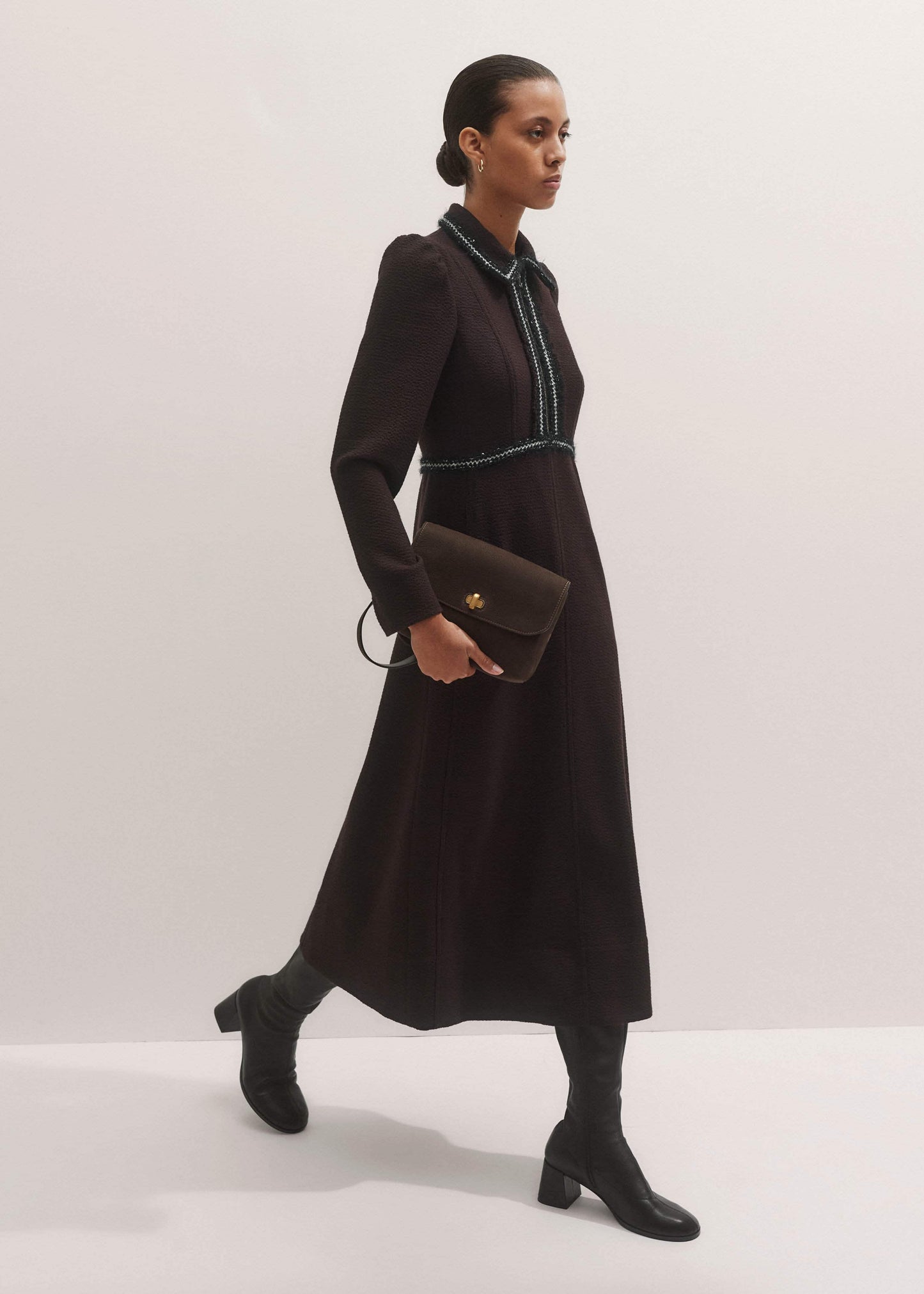 Brown Tweed Midi Dress