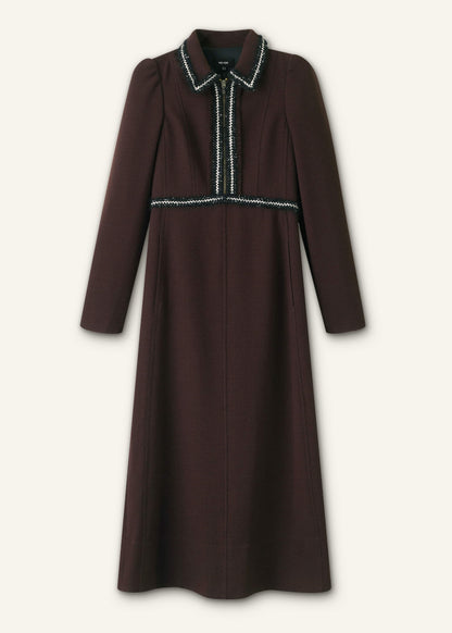 Brown Tweed Midi Dress