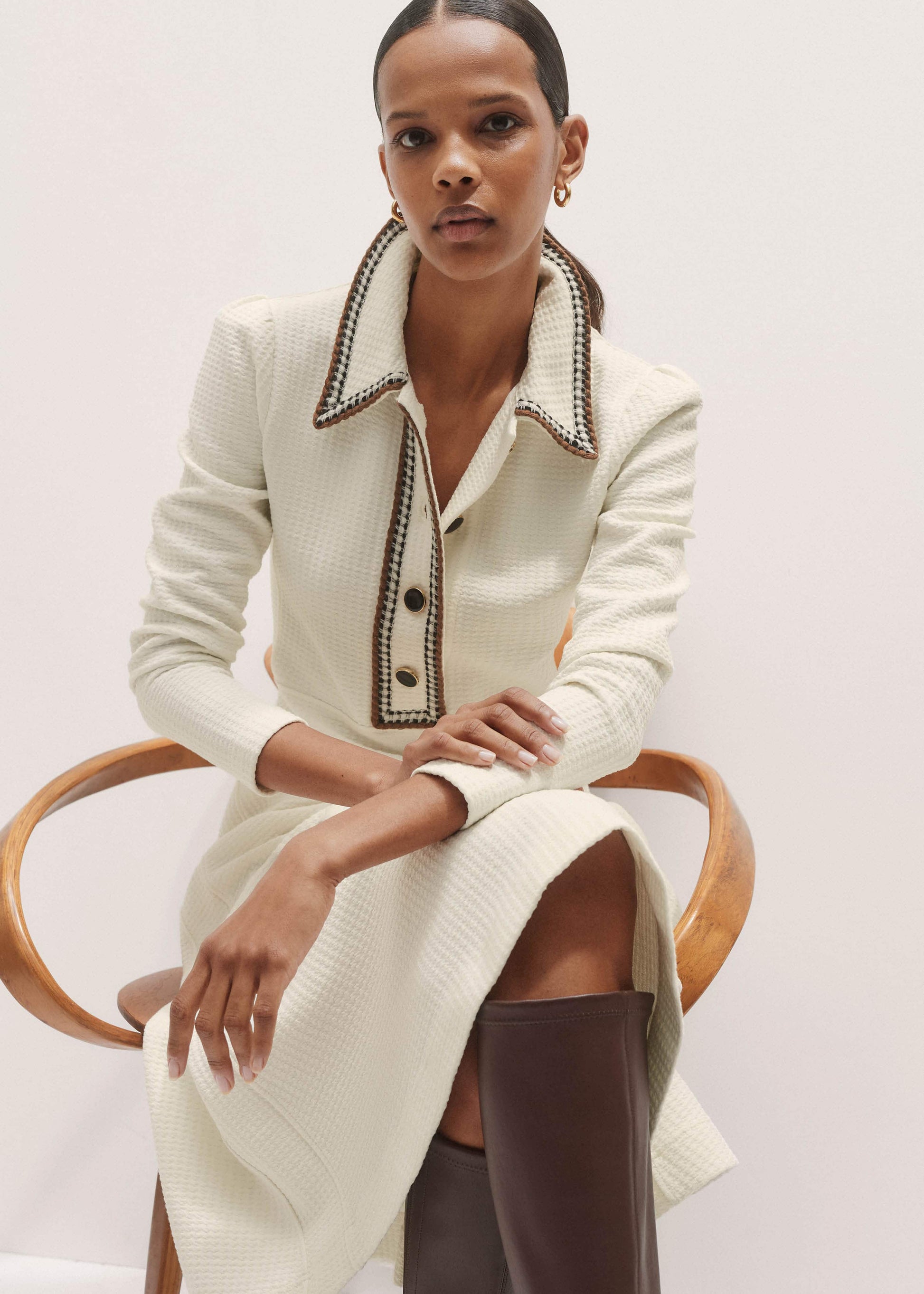 Cream Crochet Trim Fit and Flare Midi Dress