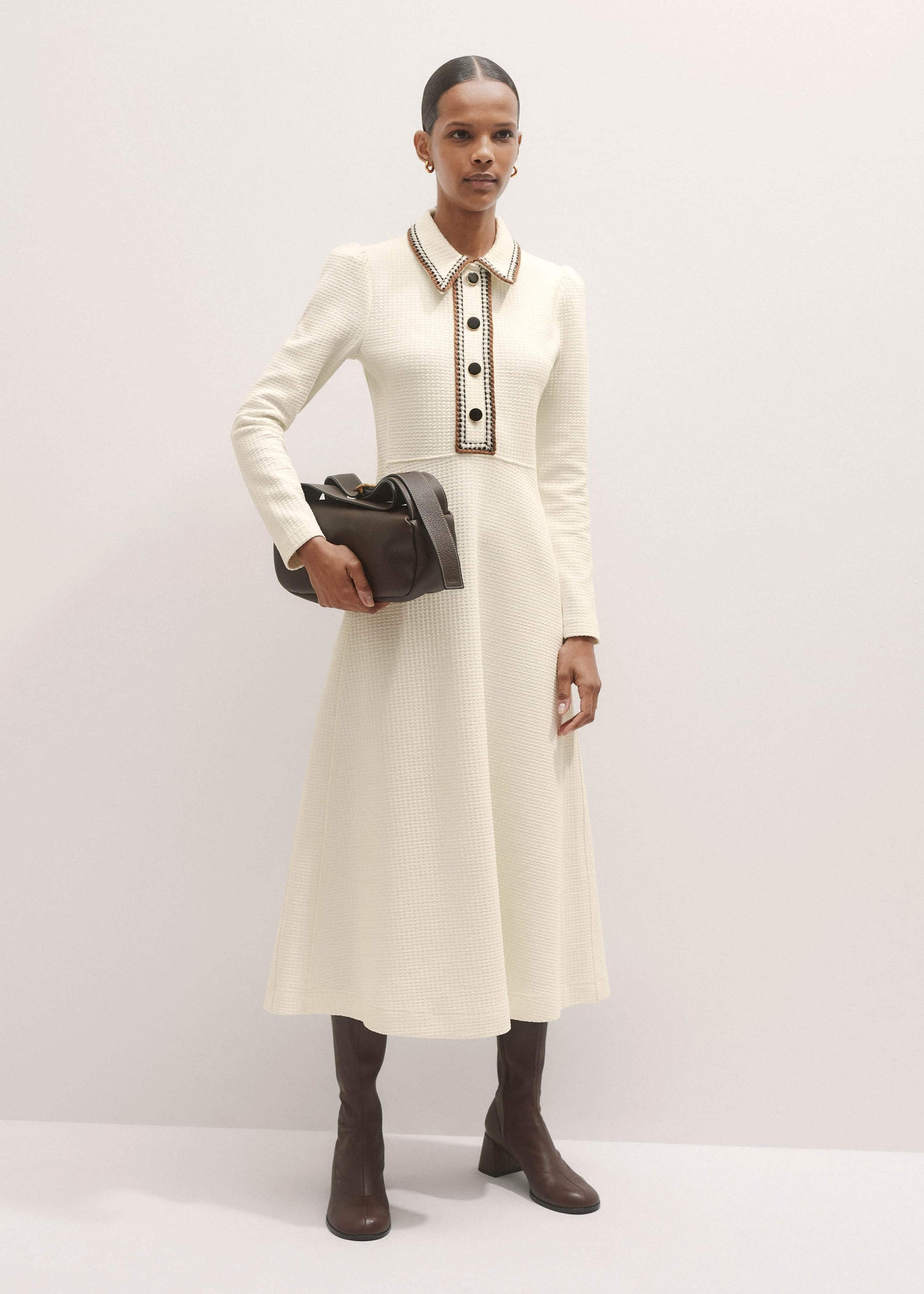 Cream Crochet Trim Fit and Flare Midi Dress