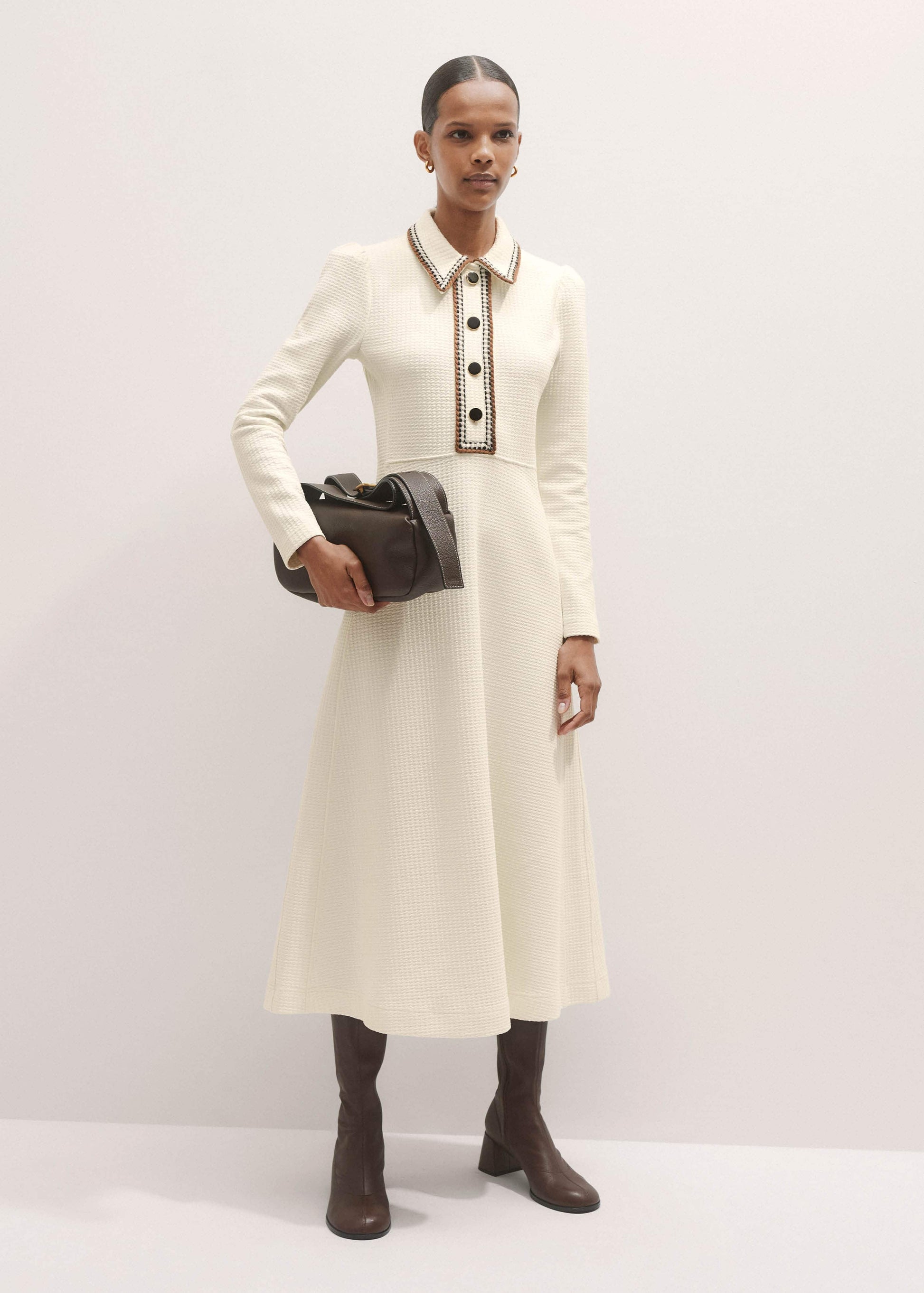 Cream Crochet Trim Fit and Flare Midi Dress