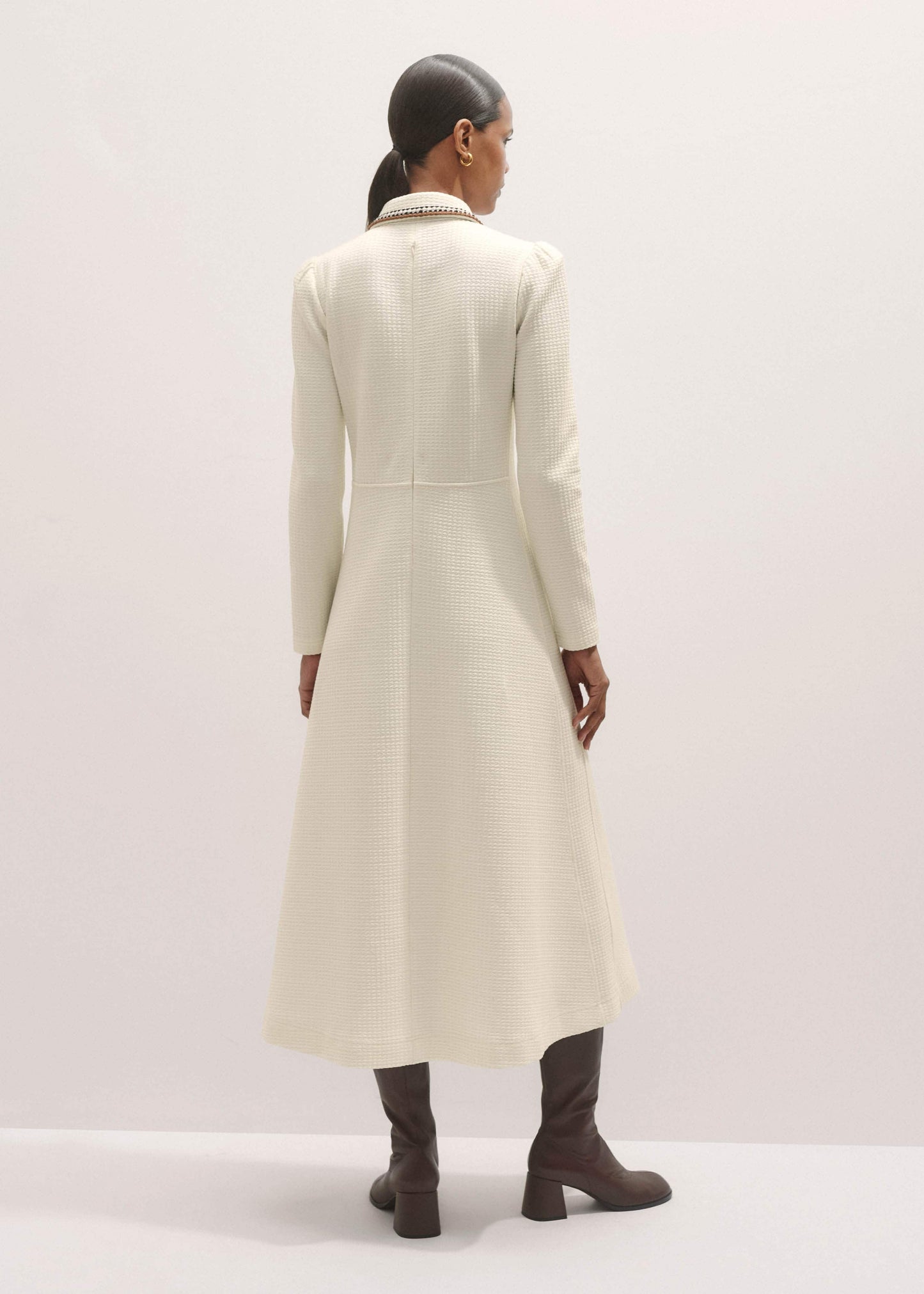 Cream Crochet Trim Fit and Flare Midi Dress