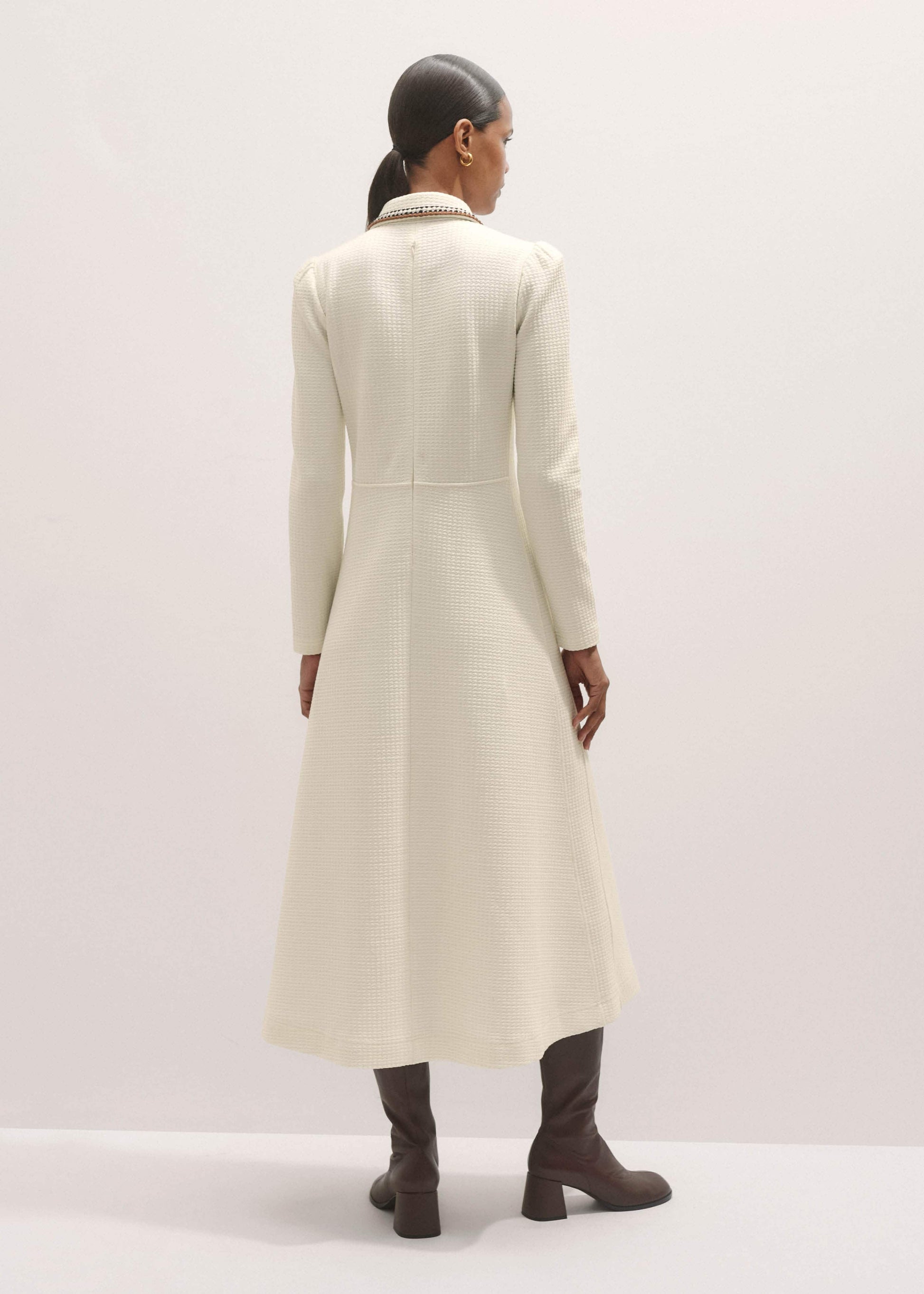 Cream Crochet Trim Fit and Flare Midi Dress
