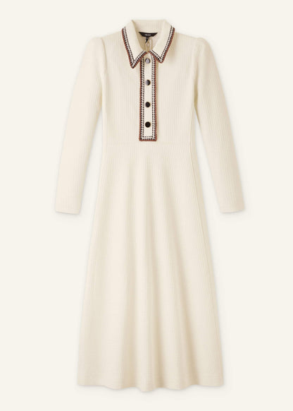 Cream Crochet Trim Fit and Flare Midi Dress
