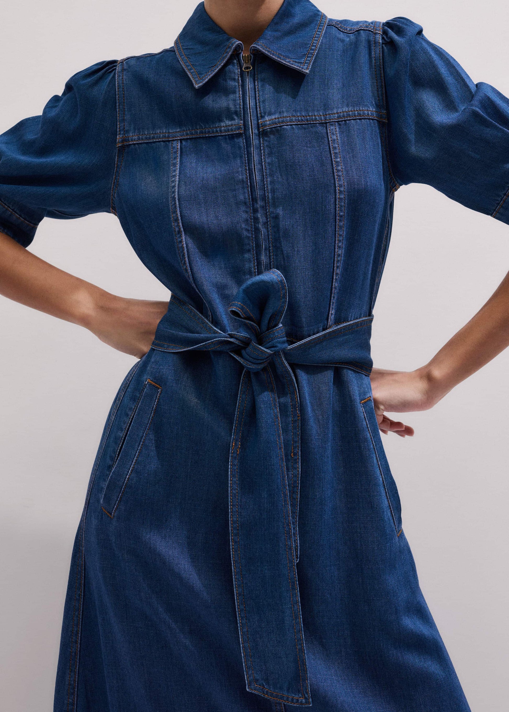 Blue Fluid Fit + Flare Midi Dress + Belt