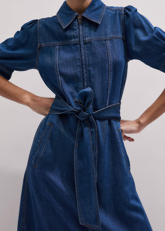Blue Fluid Fit + Flare Midi Dress + Belt