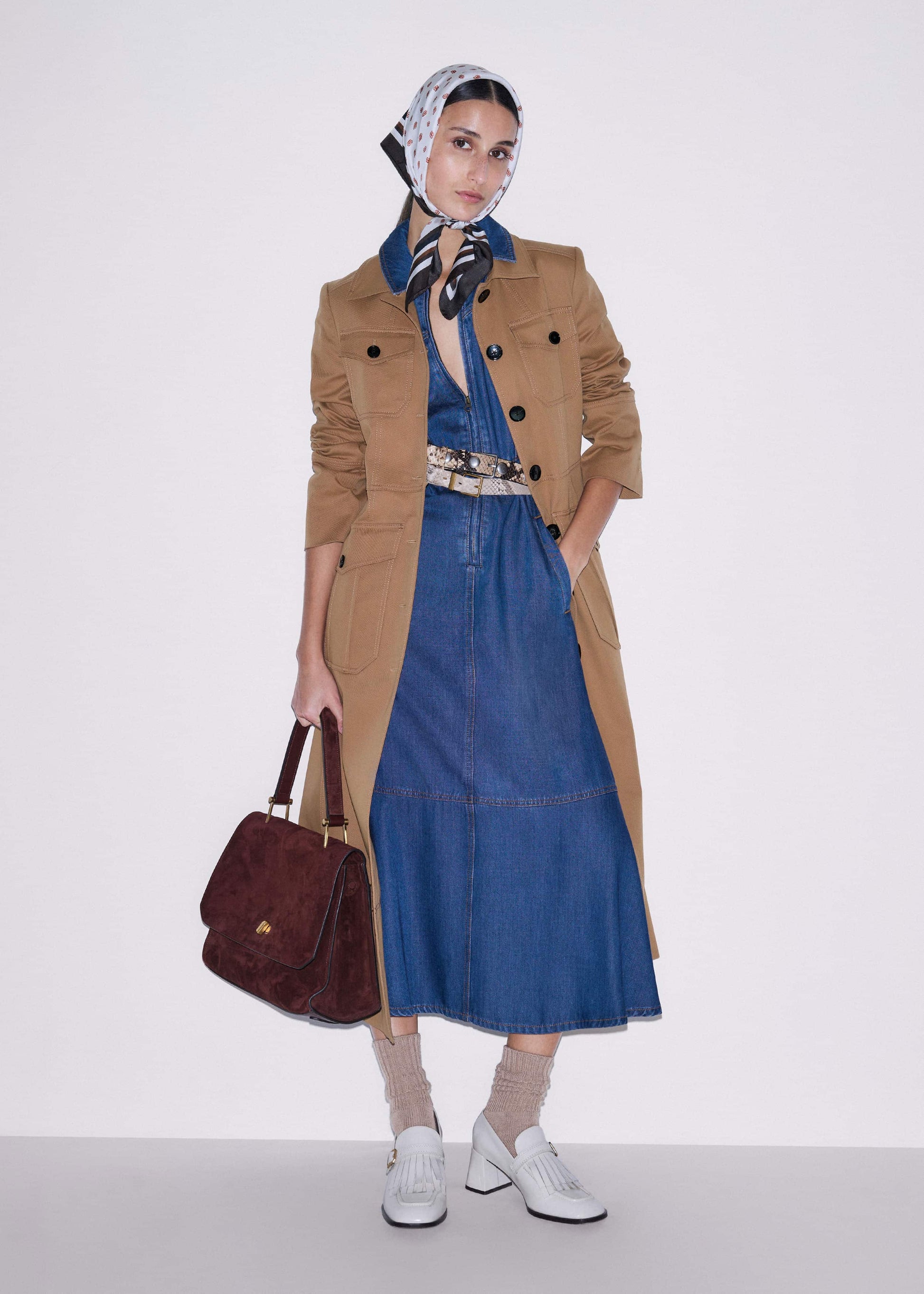 Blue Fluid Fit + Flare Midi Dress + Belt