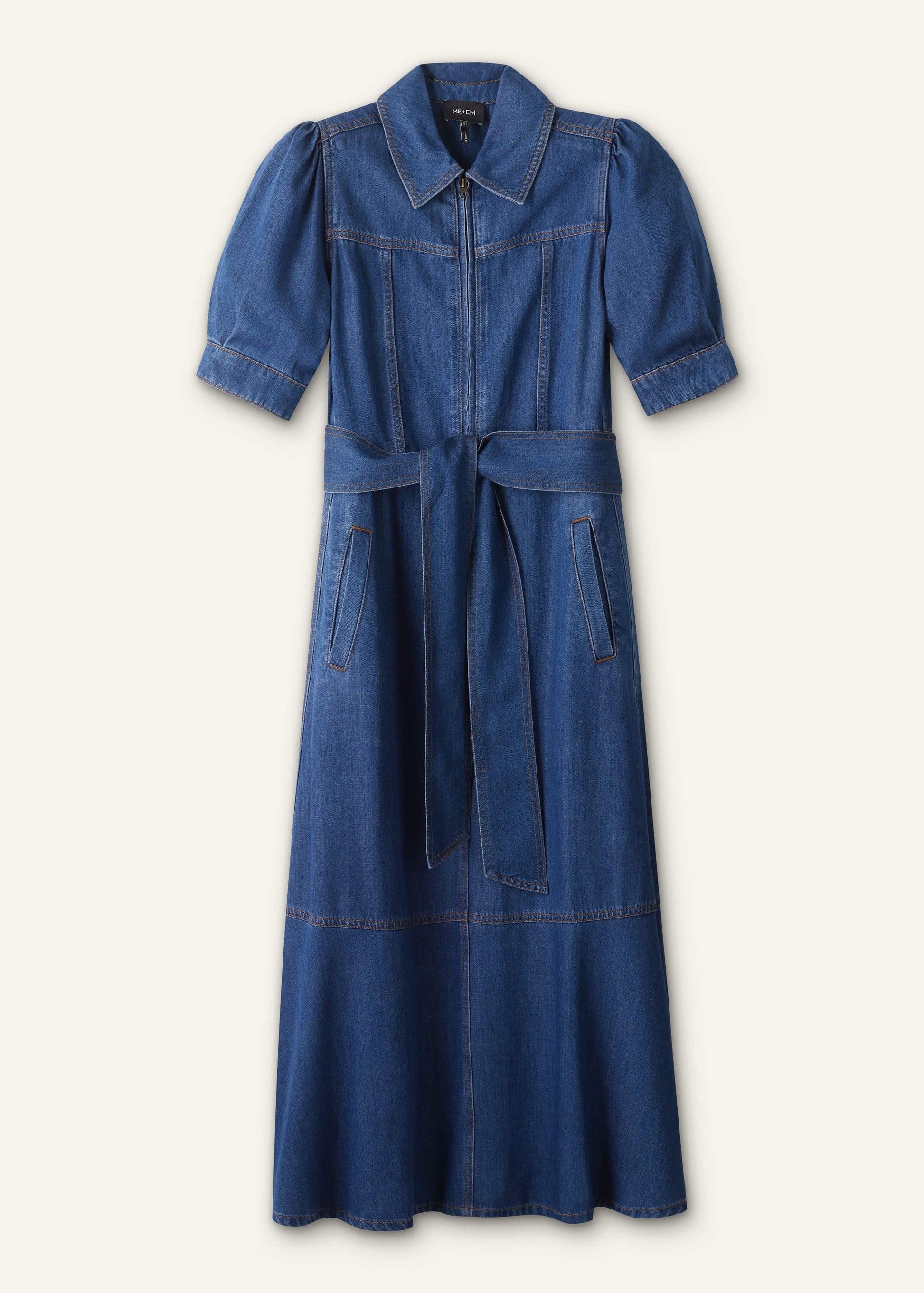 Blue Fluid Fit + Flare Midi Dress + Belt