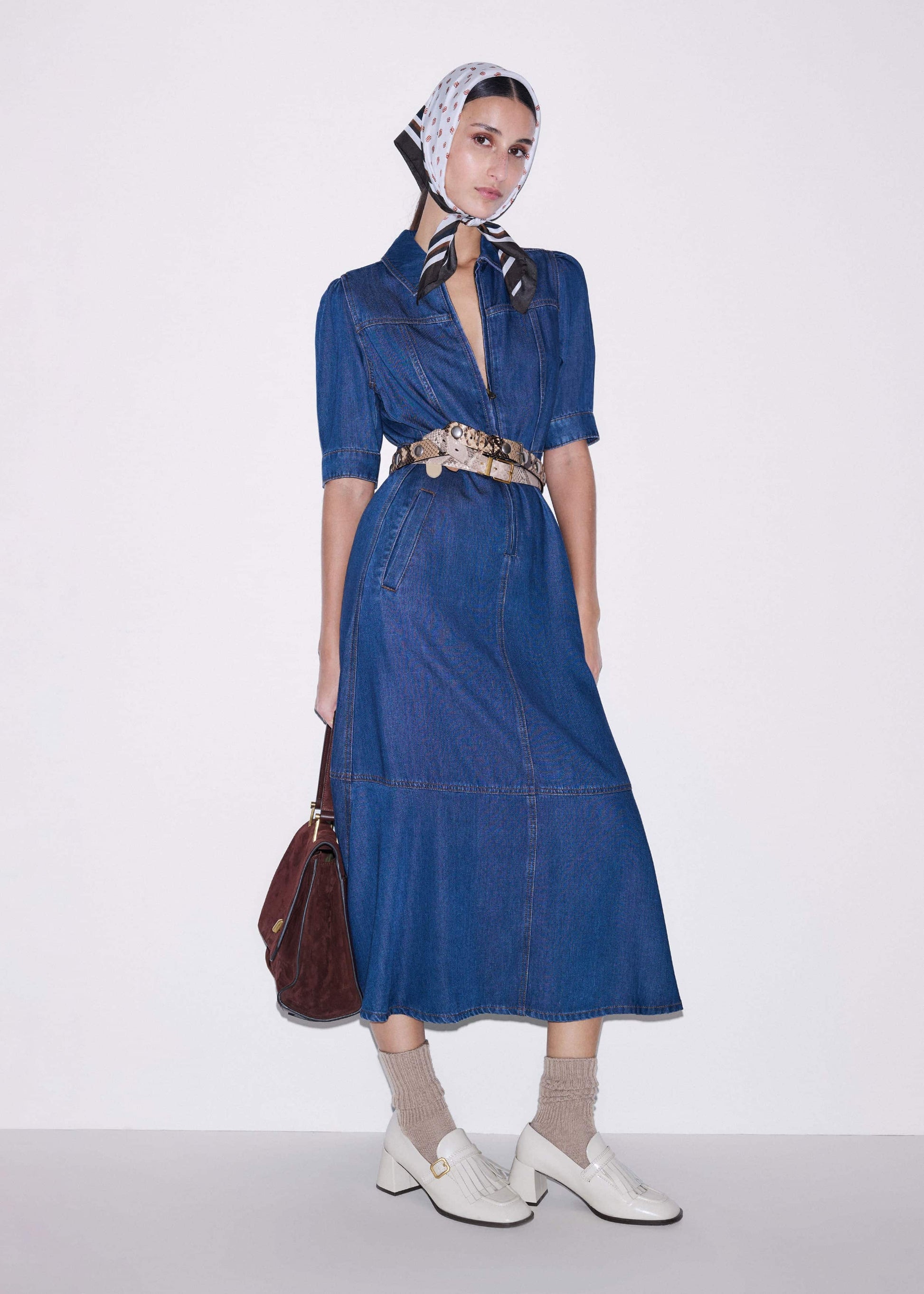 Blue Fluid Fit + Flare Midi Dress + Belt