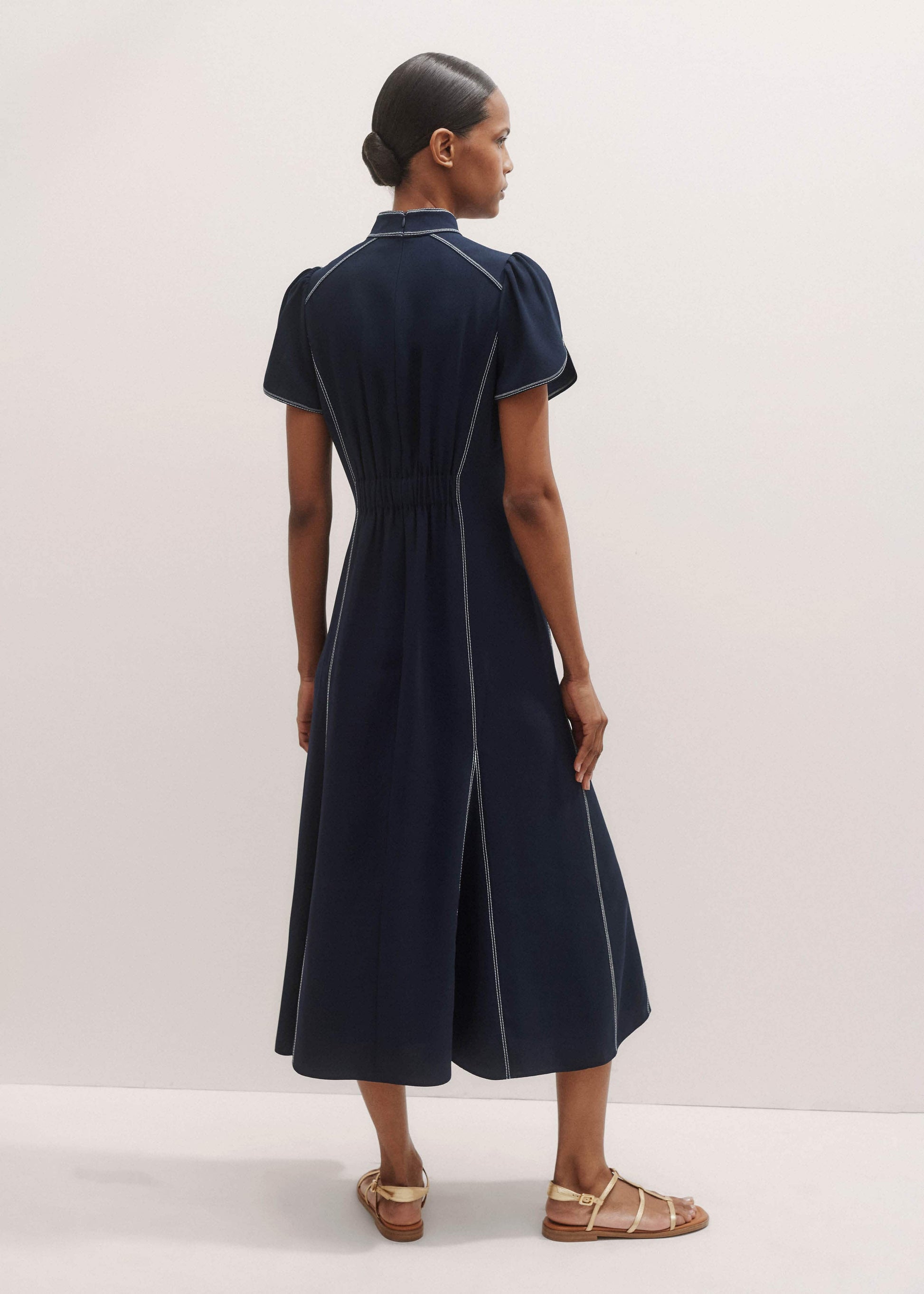 Navy Contrast Stitch Midi Dress