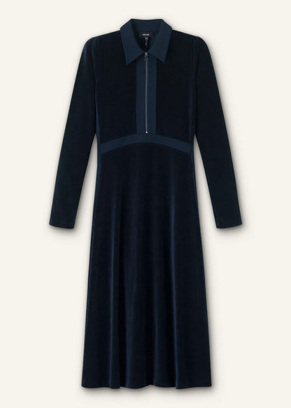 Navy Ponte Collared Cord Velour AM-PM Midi Dress