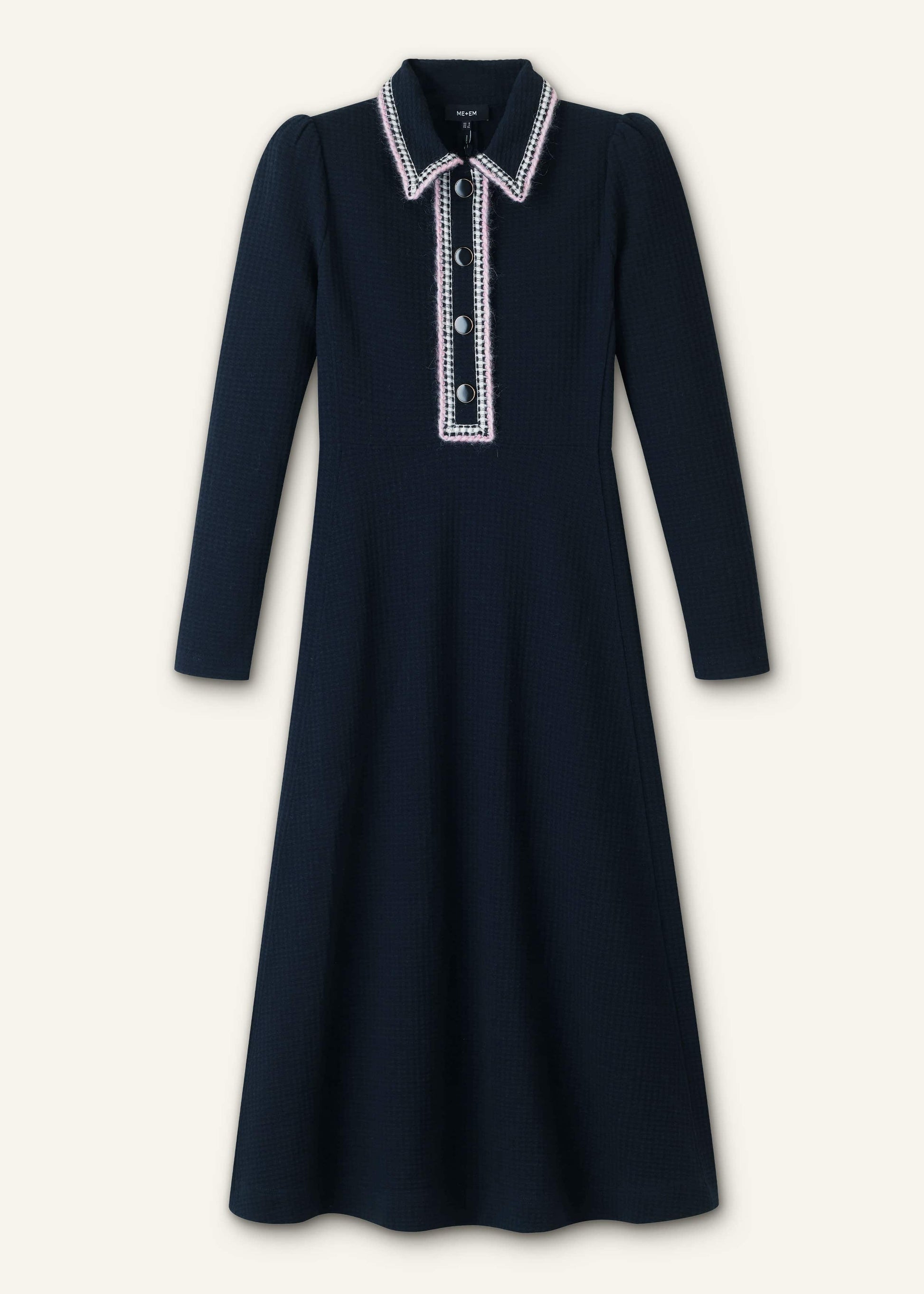 Navy Crochet Trim Fit and Flare Midi Dress