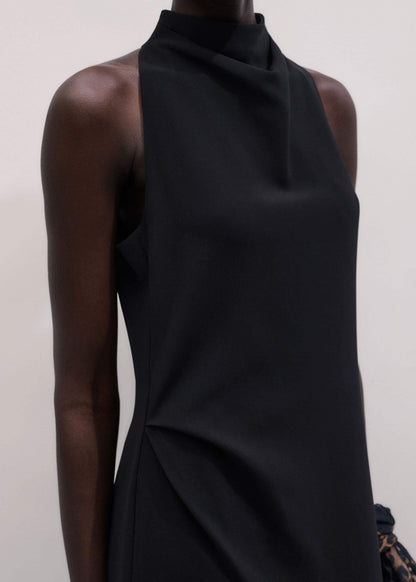 Black Draped Full Length Dress