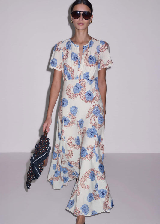 Cream Fit + Flare Maxi Dress