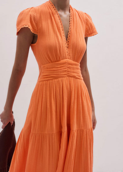 Orange Cheesecloth Fit + Flare Maxi Dress
