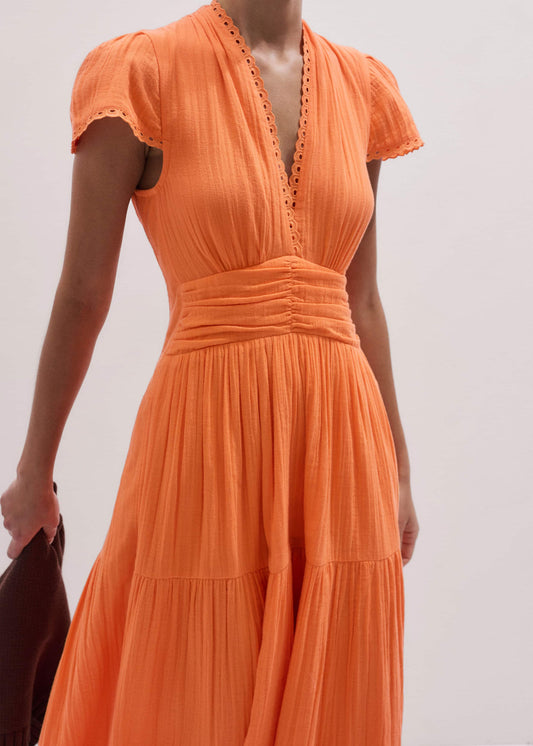 Orange Cheesecloth Fit + Flare Maxi Dress