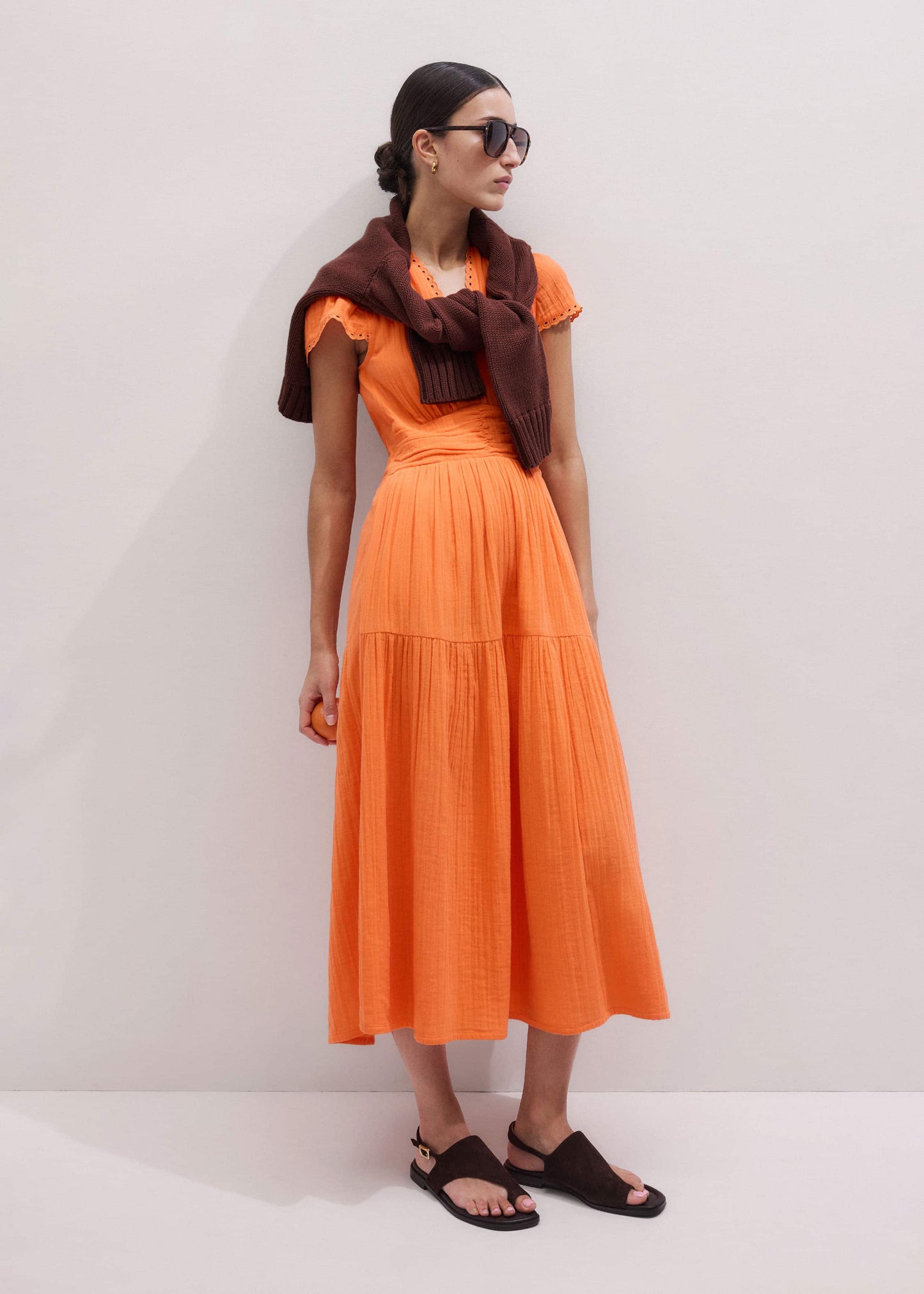 Orange Cheesecloth Fit + Flare Maxi Dress