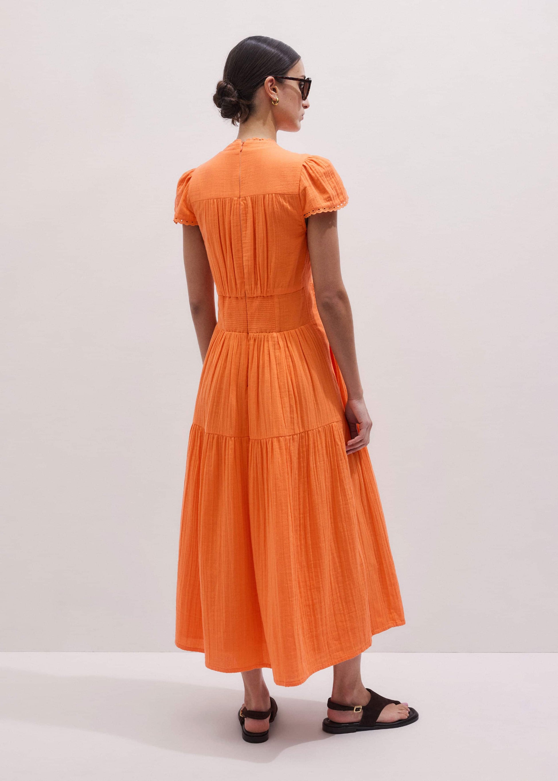 Orange Cheesecloth Fit + Flare Maxi Dress