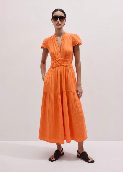 Orange Cheesecloth Fit + Flare Maxi Dress