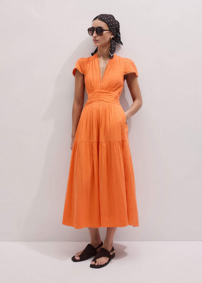 Orange Cheesecloth Fit + Flare Maxi Dress