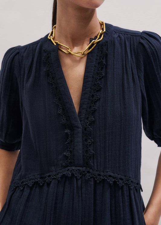 Navy Cheesecloth Short Swing Dress