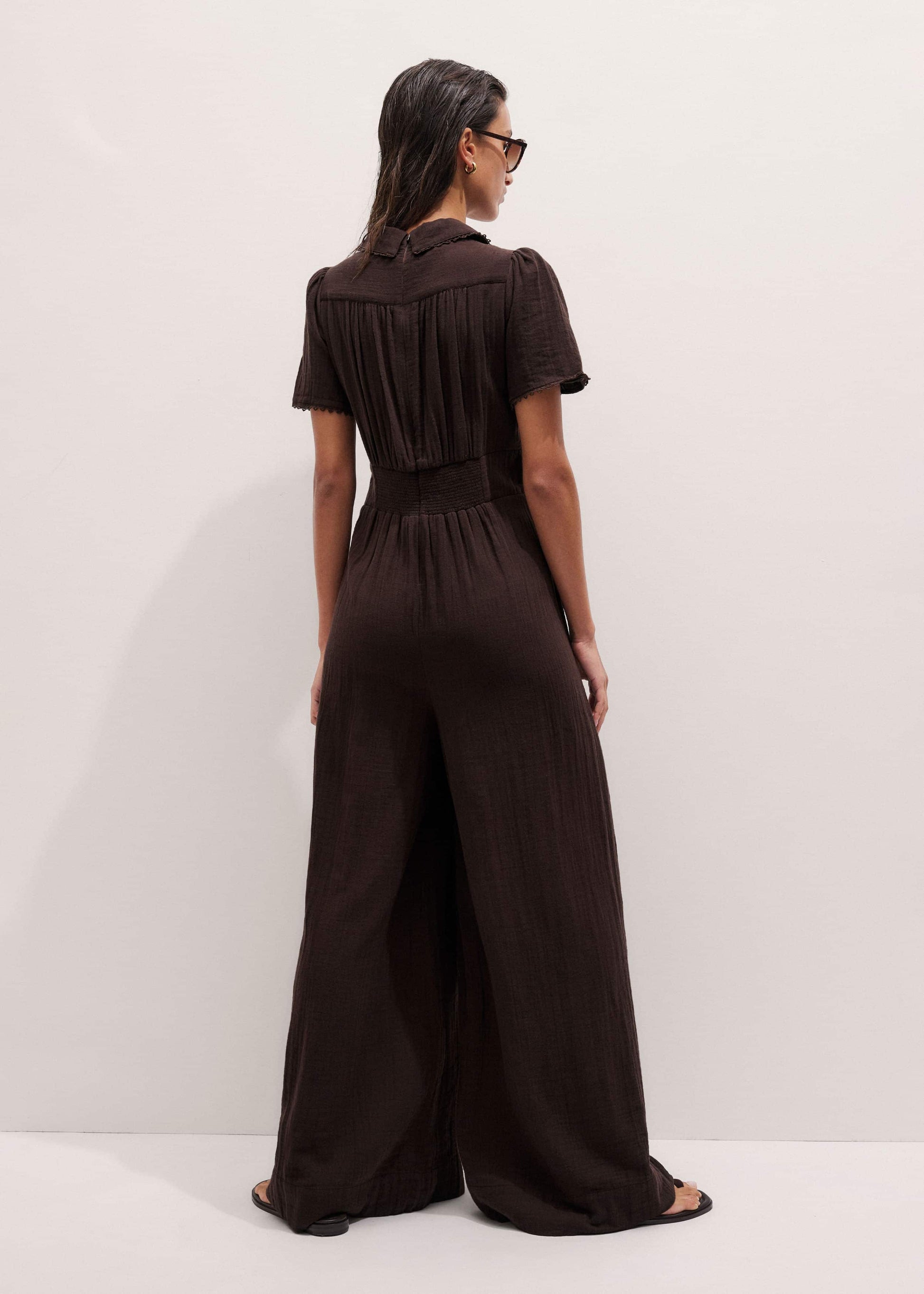 Brown Twisted Front Cheesecloth Jumpsuit