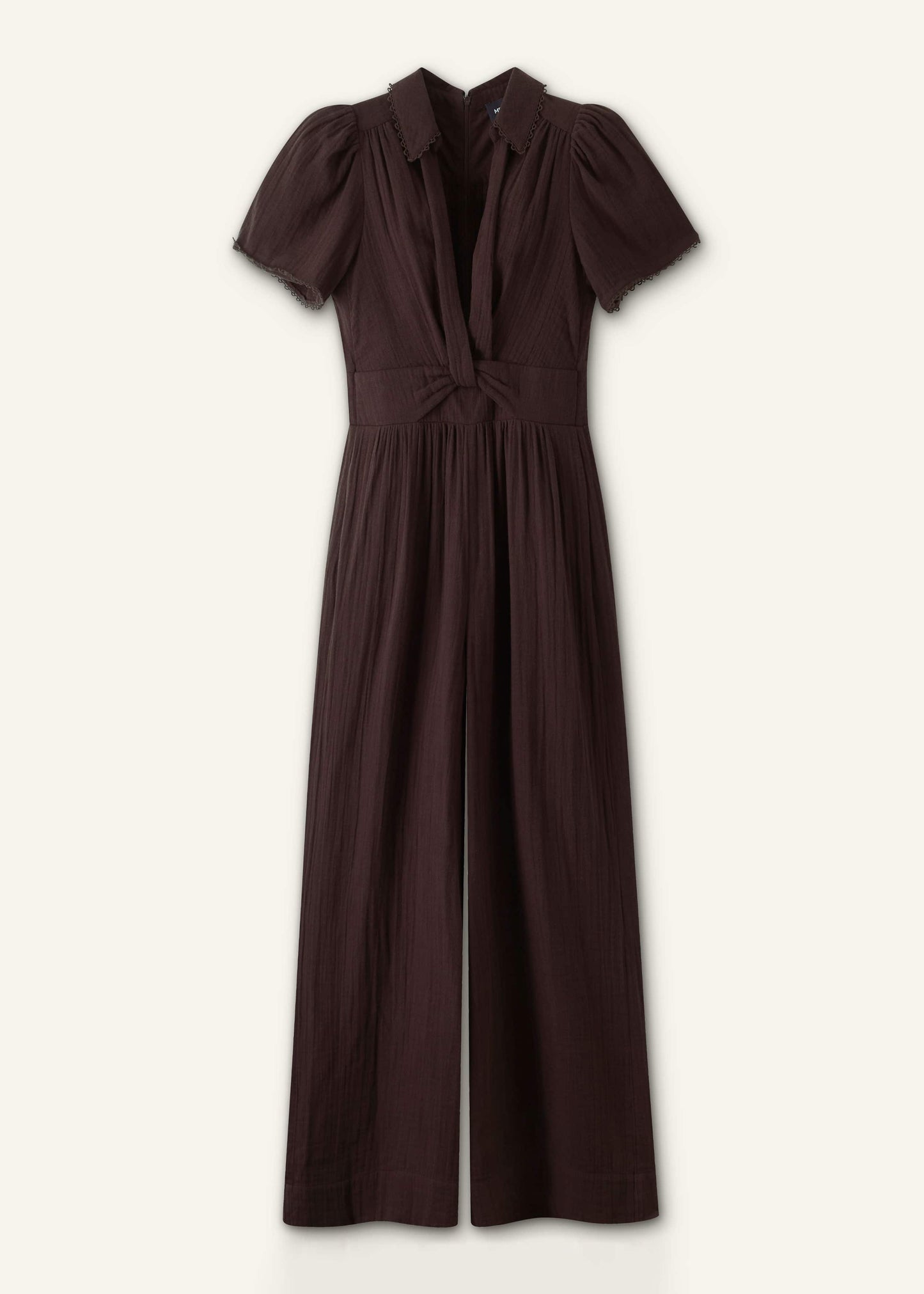 Brown Twisted Front Cheesecloth Jumpsuit