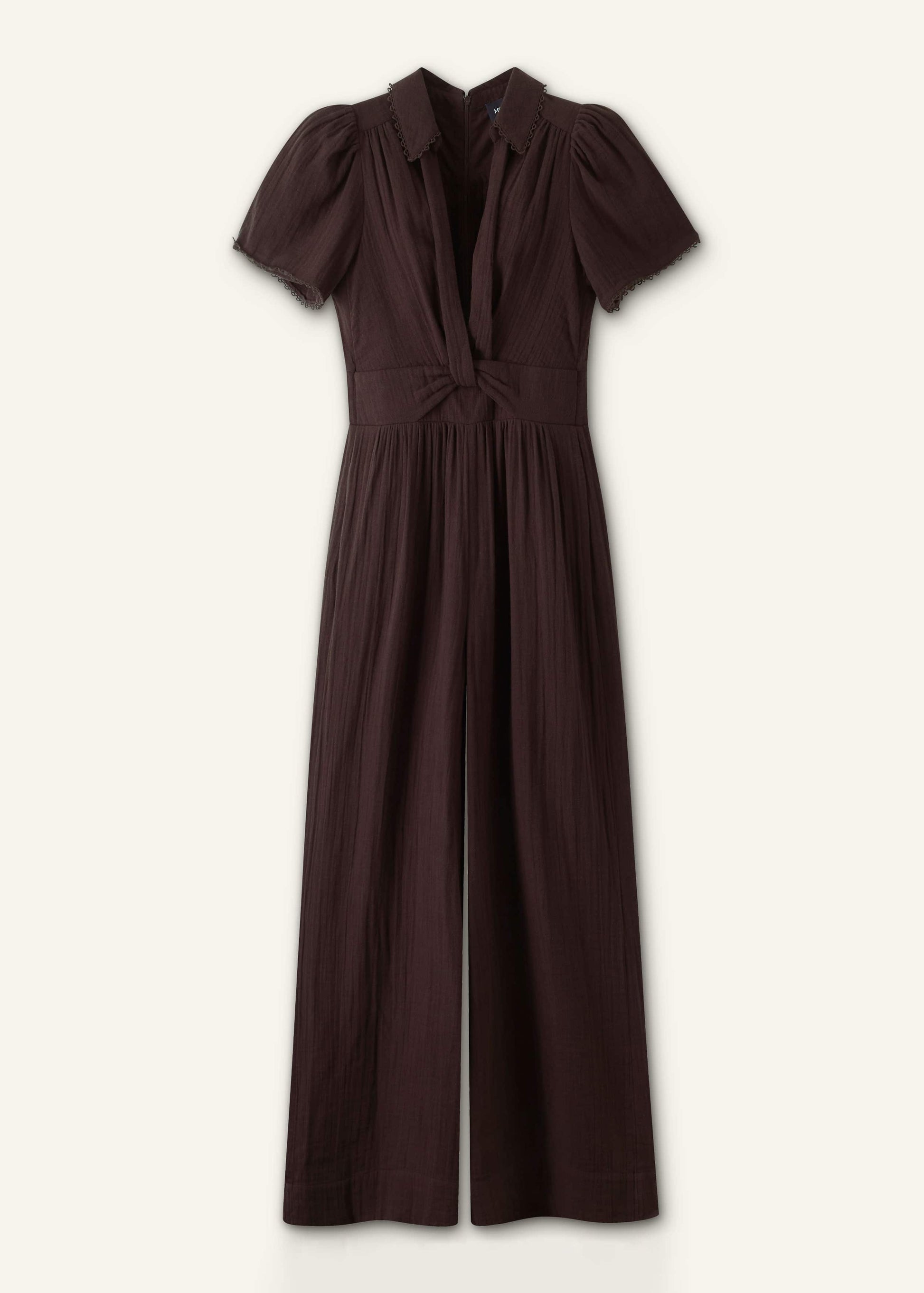 Brown Twisted Front Cheesecloth Jumpsuit