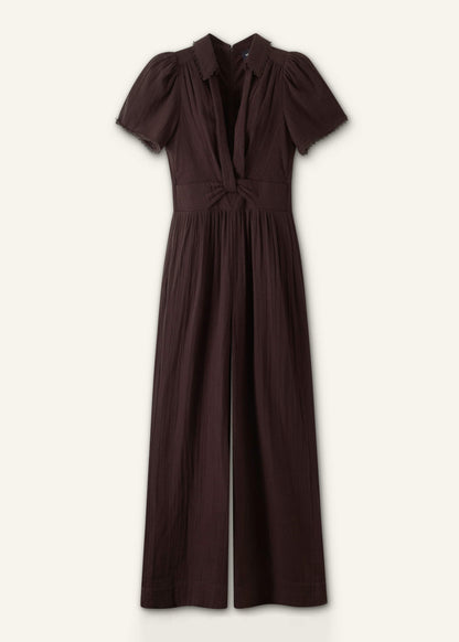 Brown Twisted Front Cheesecloth Jumpsuit