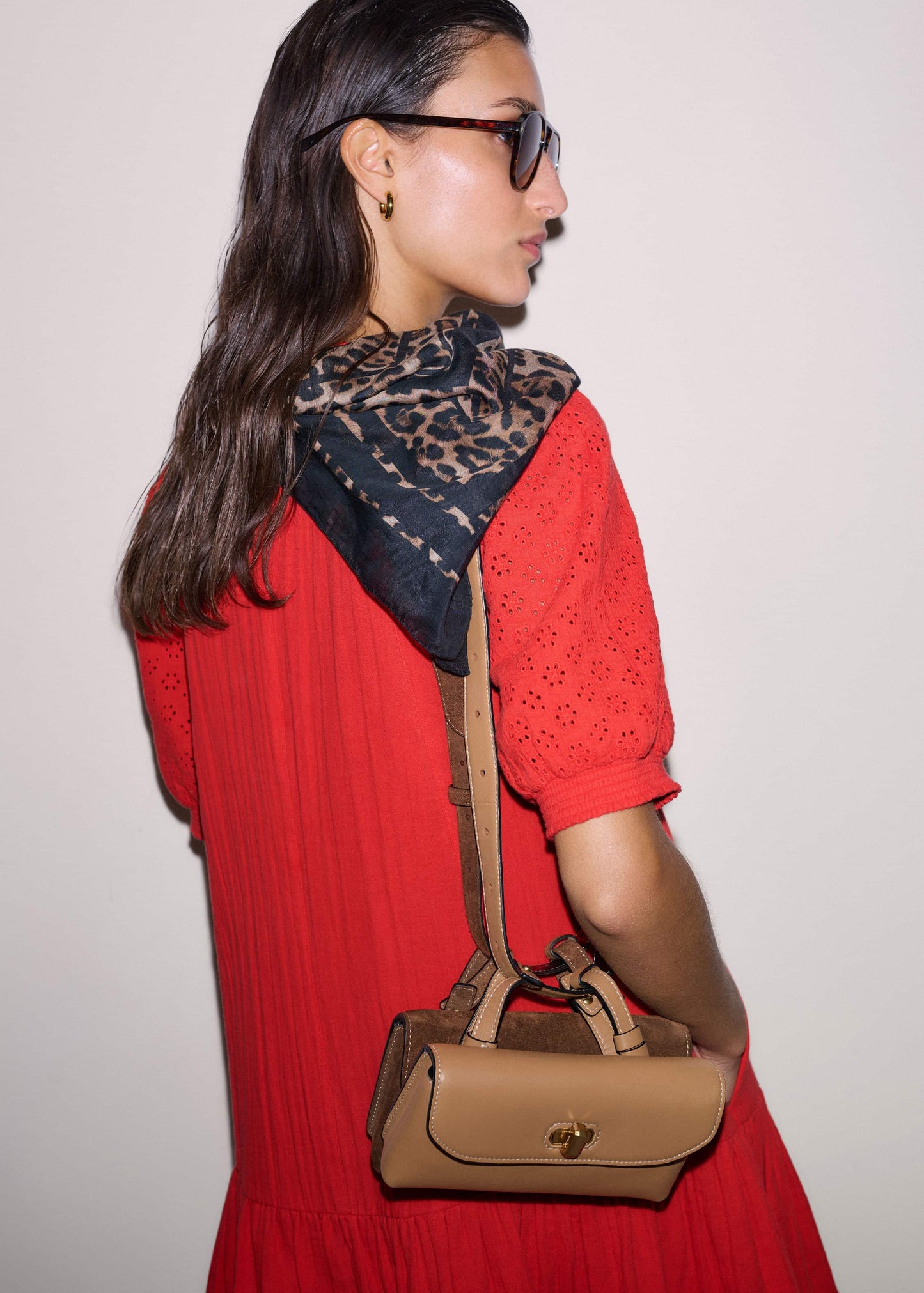 Red Embroidered Cheesecloth Short Dress