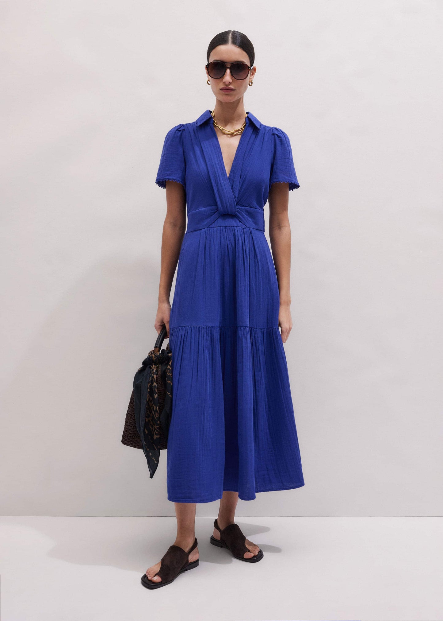 Blue Cheesecloth Fit + Flare Maxi Dress