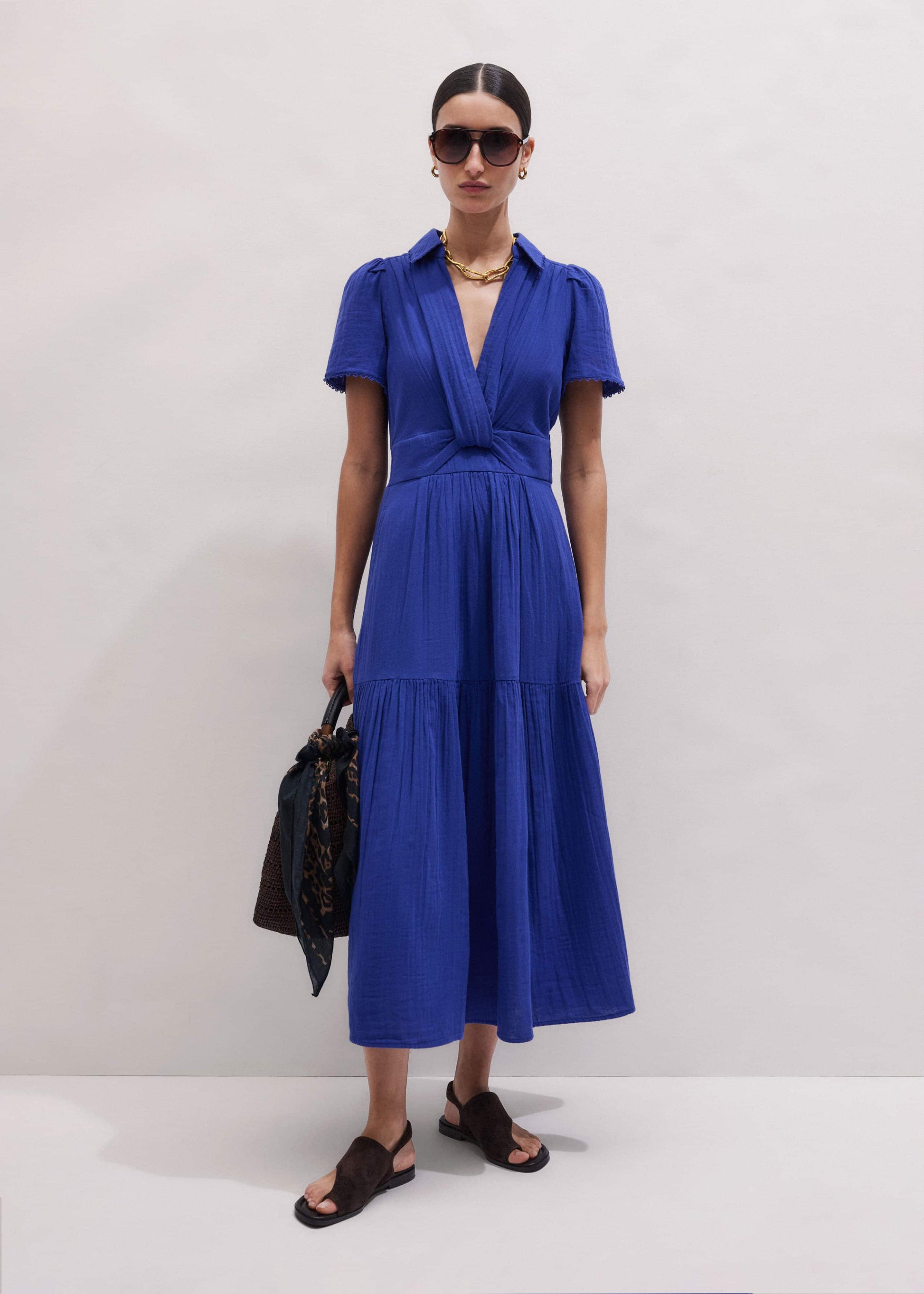 Blue Cheesecloth Fit + Flare Maxi Dress
