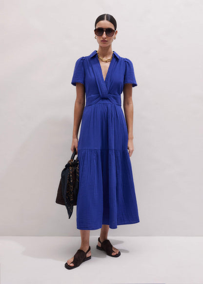Blue Cheesecloth Fit + Flare Maxi Dress