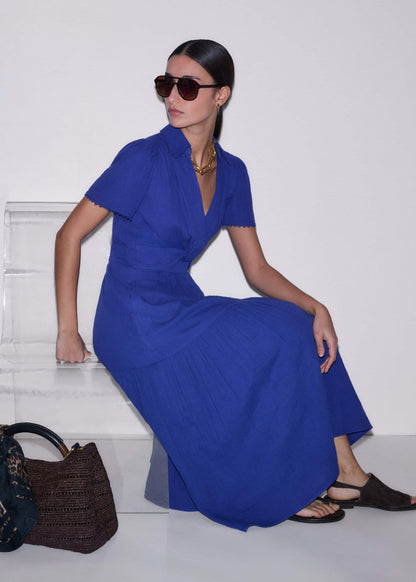 Blue Cheesecloth Fit + Flare Maxi Dress