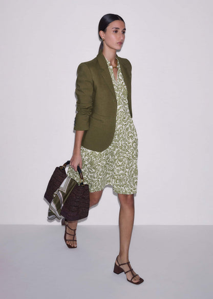 Green Entangled Lace Print Tiered Short Dress