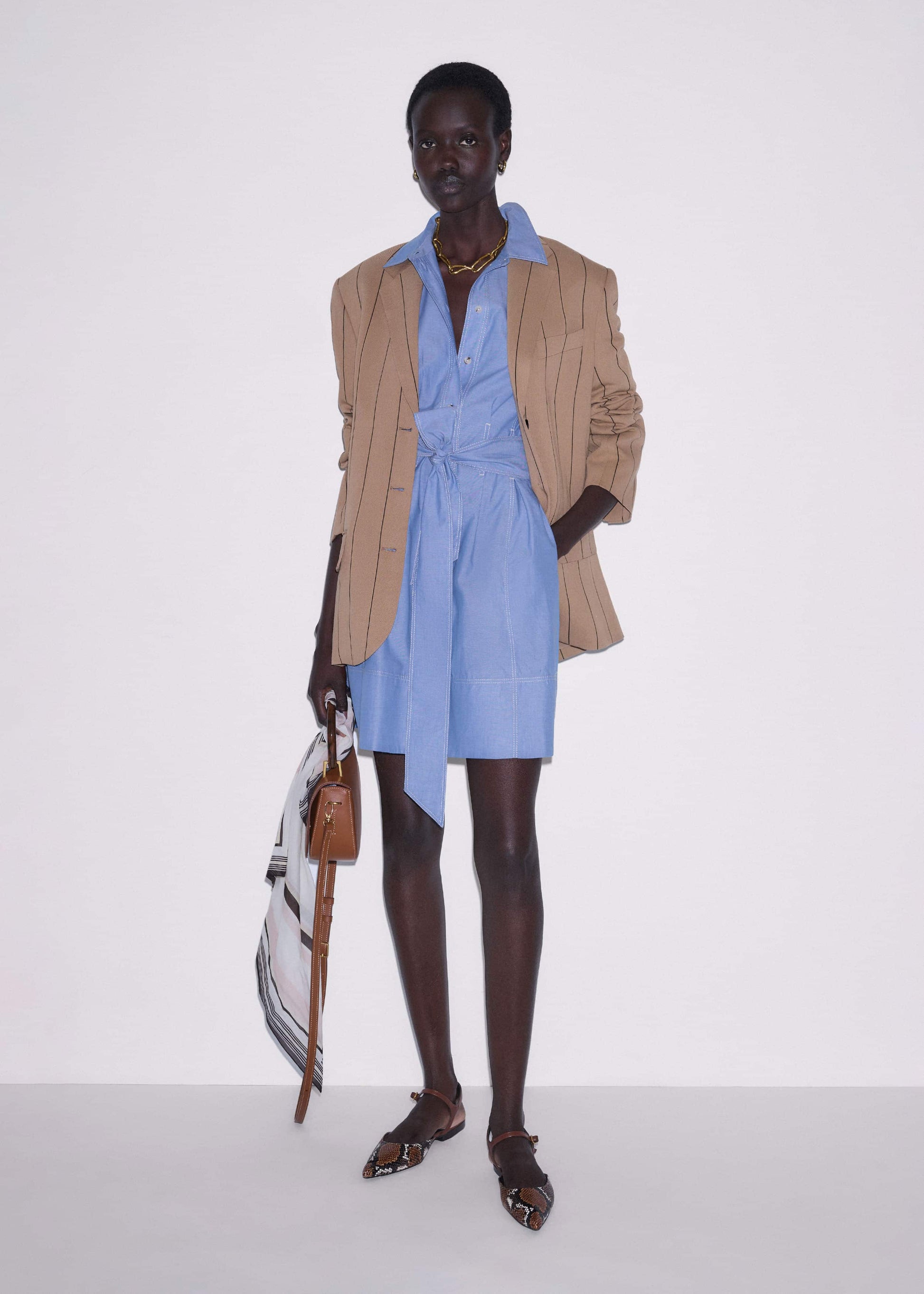 Blue Cotton Chambray Mini Shirt Dress