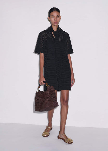 Black Broderie Anglaise Short Dress