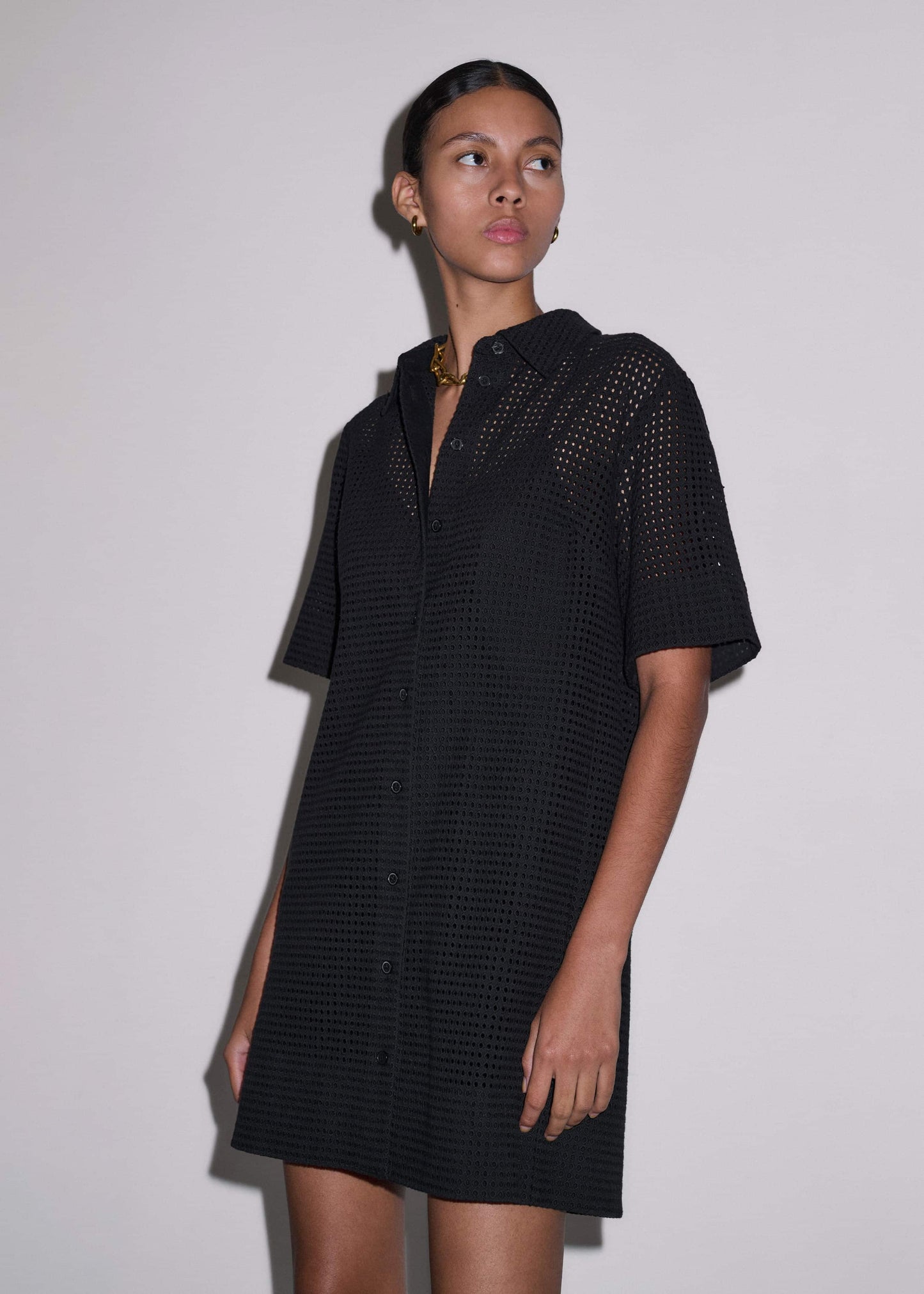 Black Broderie Anglaise Short Dress
