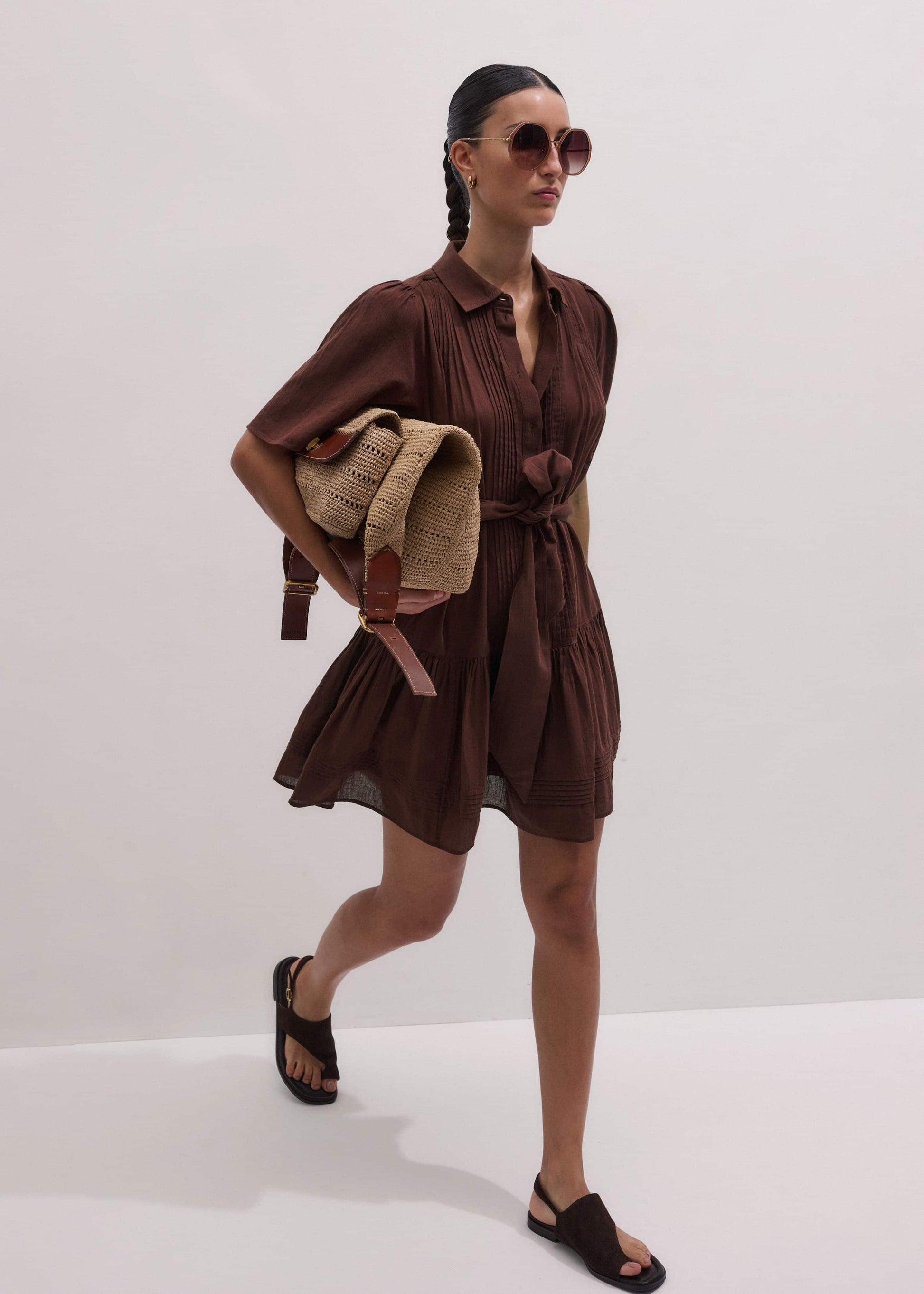 Cinnamon Brown Mini Swing Dress