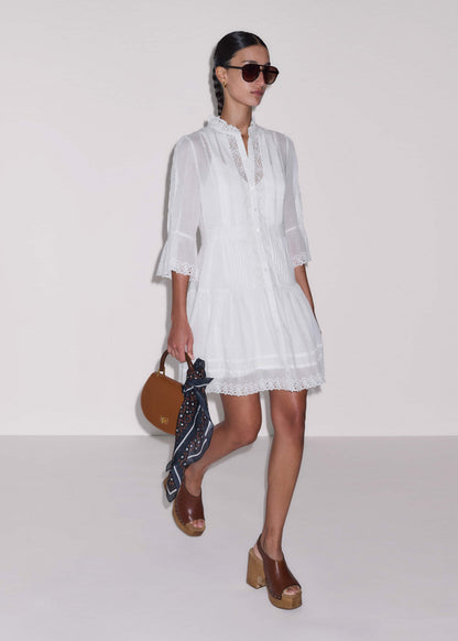 White Lace Trim Short Dress