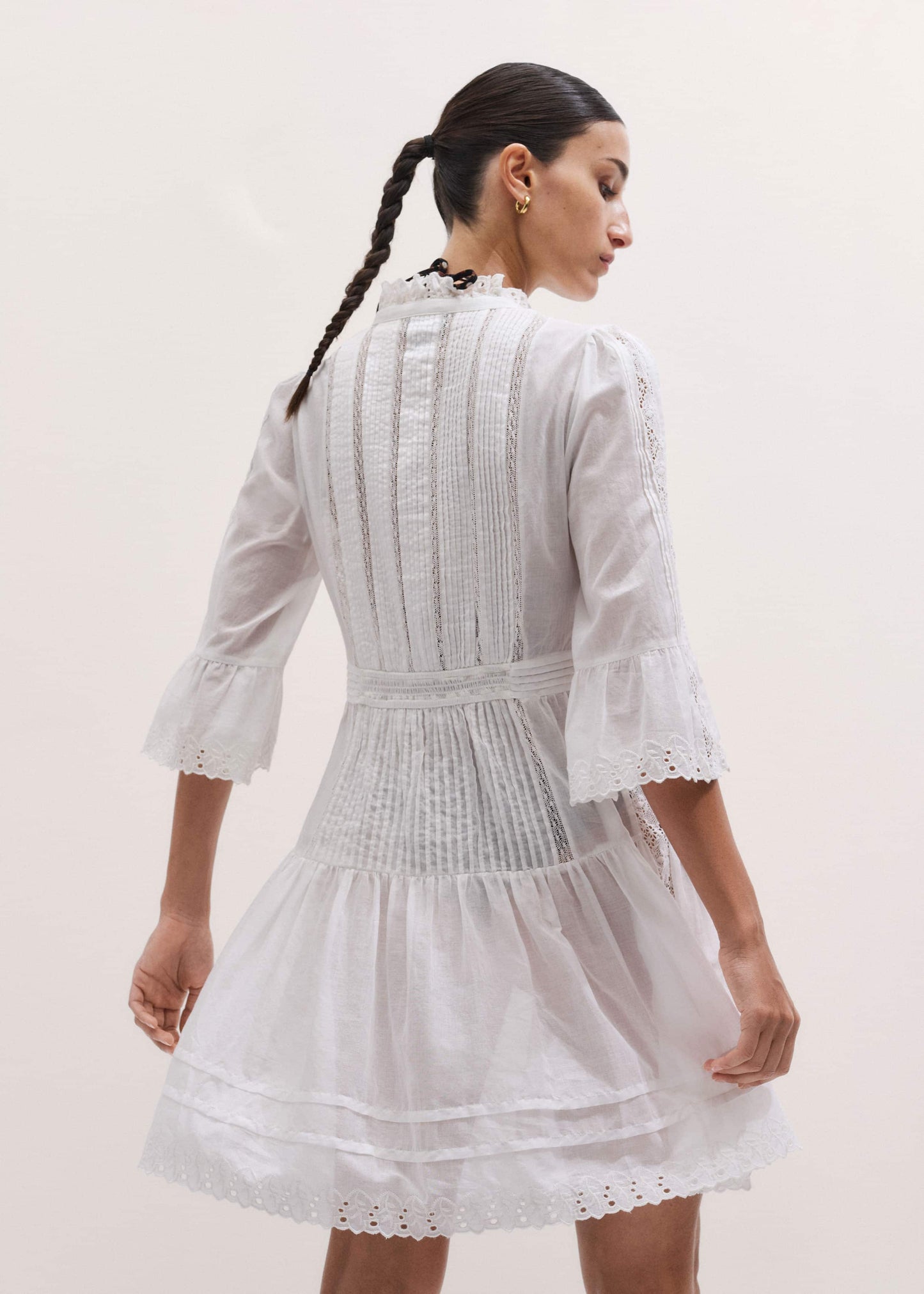 White Lace Trim Short Dress