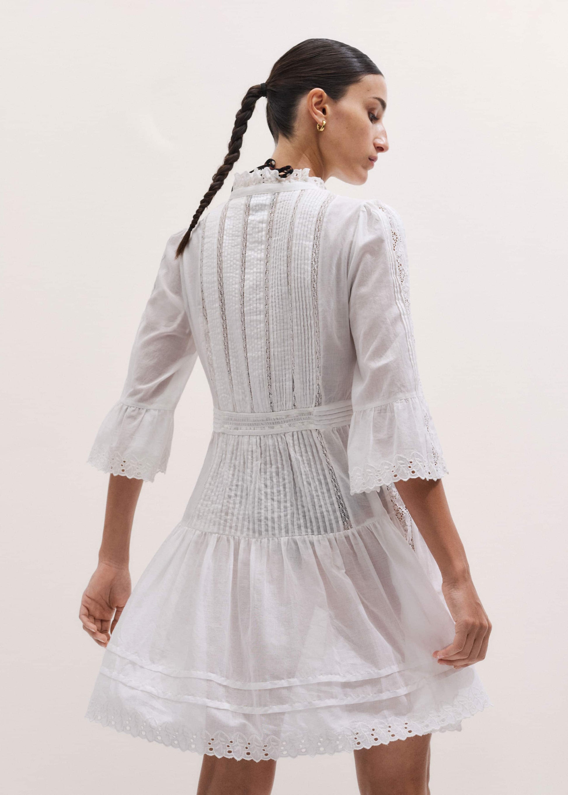 White Lace Trim Short Dress
