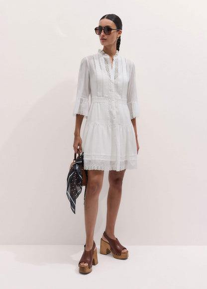 White Lace Trim Short Dress