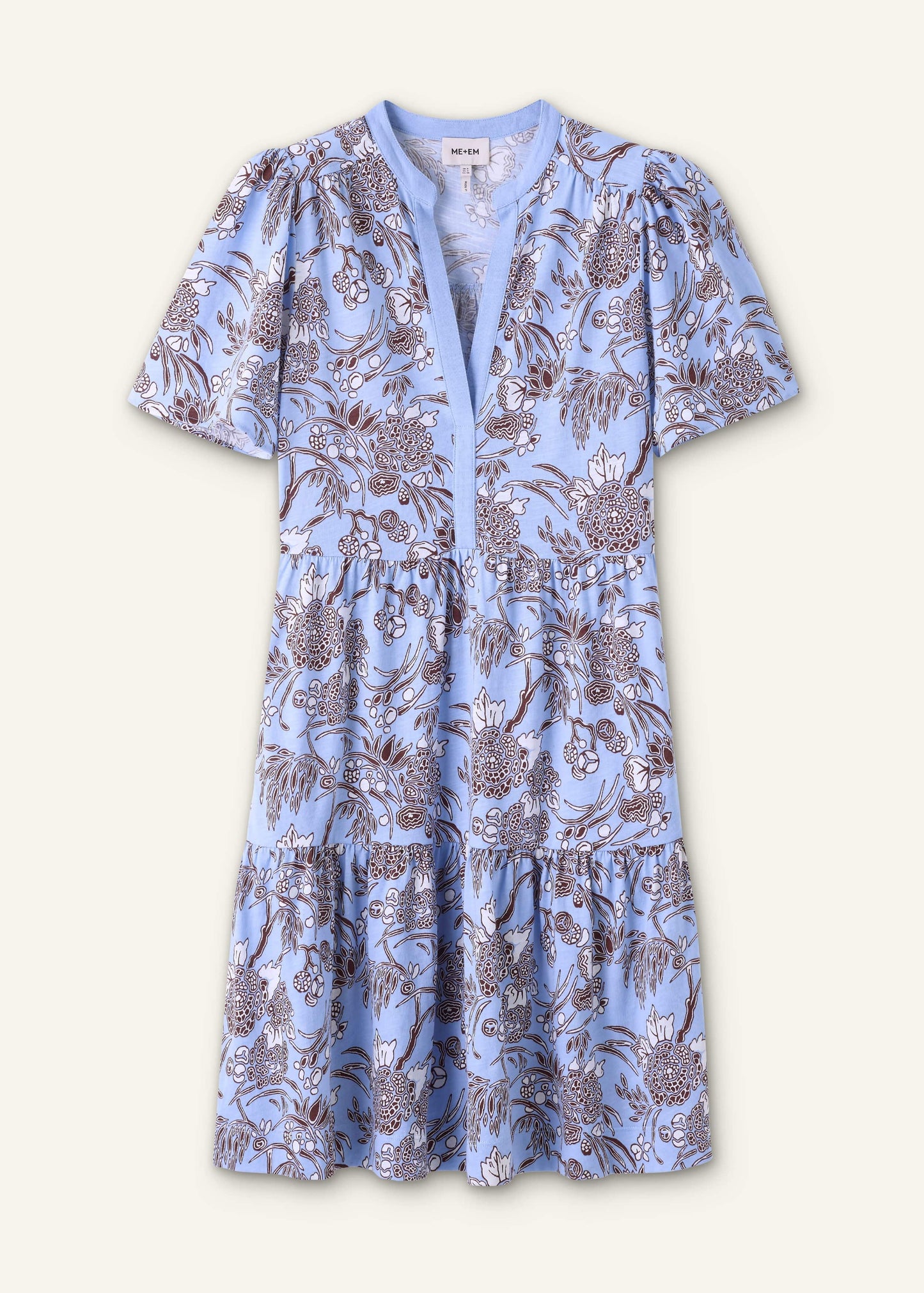 Blue Printed Tiered Short Dress
