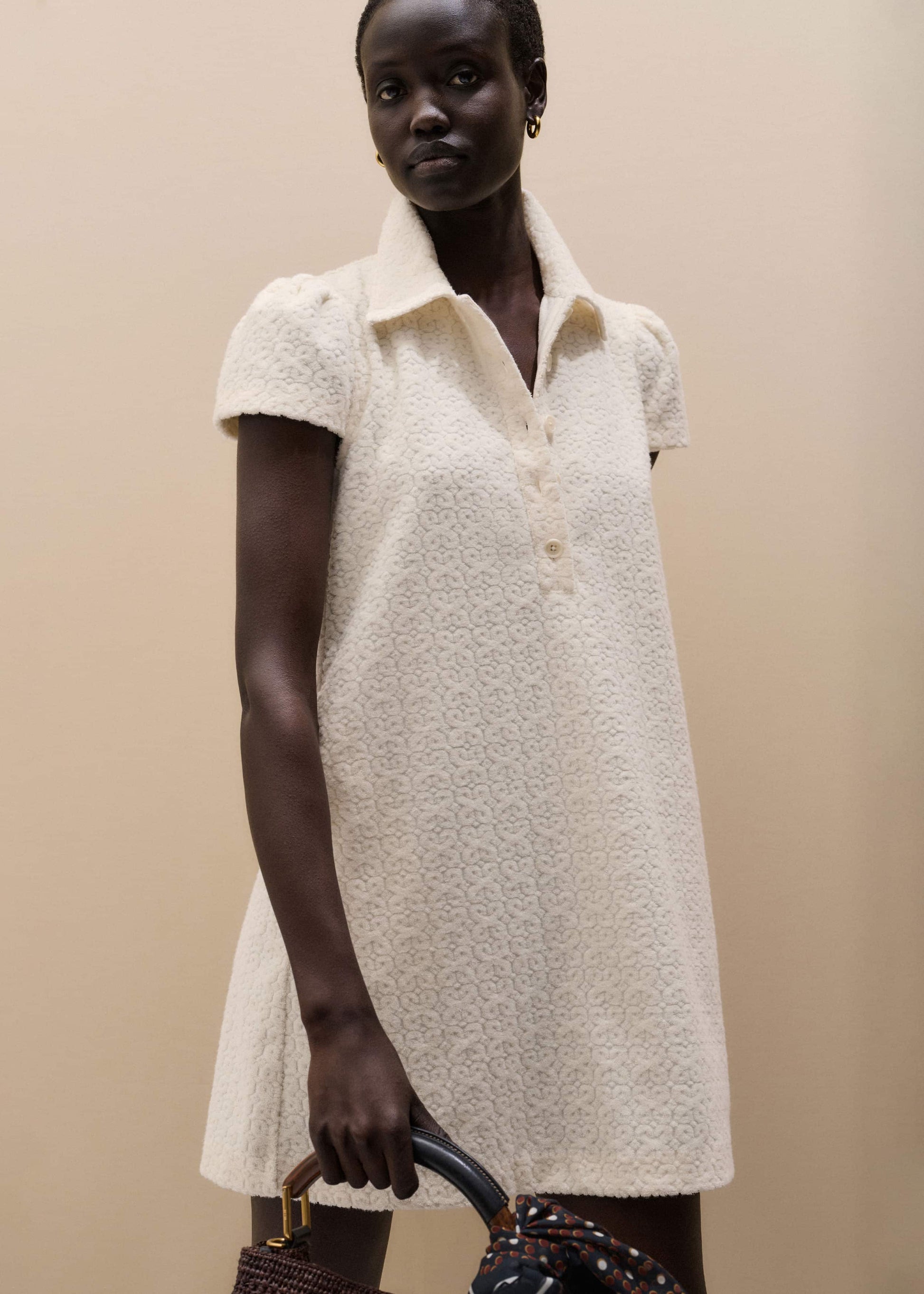 Cream Jacquard Short Swing Dress