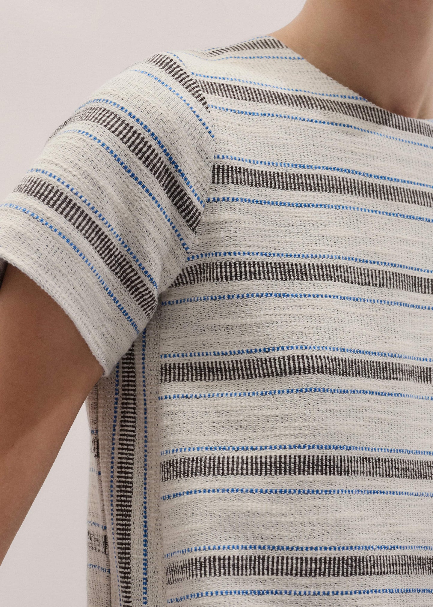 Cream Striped A-Line Mini Dress